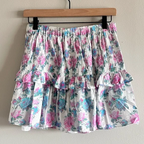 LoveShackFancy Ignacia Skirt, Sea Orchid floral, Size Medium